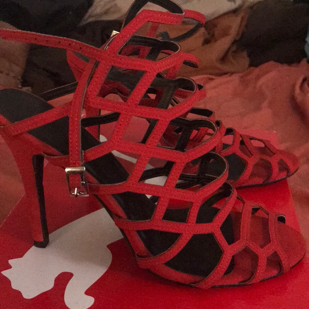 Red strappy high heels